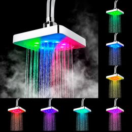 Bathroom Shower Heads LED Shower Head No Batteries 3 Colours Temperature Sensor Square Fixed Showerhead Rainfall Top Spray 7 Colours Gradual Changing 230831