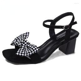 Sandali moda donna fibbia alla caviglia fiocco tacco alto décolleté estivi scarpe open toe scarpe da donna tacco quadrato femminile taglie forti