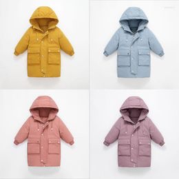 Down Coat Neutral Kid Children Outerwear Winter Clothes Baby Boys Cotton-Padded Coats Thicken Warm Long Jackets Solid Color For Girls