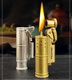 New Retro Vintage No Gasoline Oil Flint Lighter Handmade Pure Brass Spark Flame Trench Kerosene Cigarette Gadgets For Men CI48