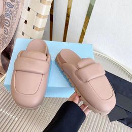 Slippers Round Toe Down Fashion Half Designer Thick Bottom Genuine Leather Mules Solid Colour Casual Shoes Size 35-41