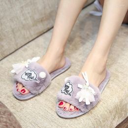 Slippers 2023 Winter Home Indoor Cozy Decorate Flat Shoes Couple Open Toe Warm Slides Plush Women's Furry