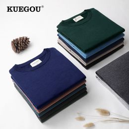 Mens Sweaters KUEGOU Autumn Clothing Men Sweater Oneck High Quality Slim Male Soft Pullover Knitted Blends Wool Warm Plus Size X701 230830