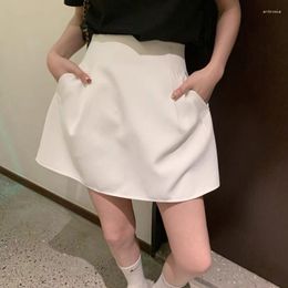 Skirts Korea 2023 Summer High Waist Women Shorts Fashion Solid Causal Pocket A Line Mini Skirt Faldas Mujer Moda White Suits