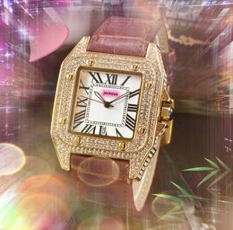 Square Roman Dial Tank Series Watch Woman 36MM Men 43MM Genuine Cow Leather Quartz Movement Full Diamonds Ring Case Clock Rose Gold Silver Auto Date Timing Watches