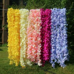 Decorative Flowers 170cm Long Artificial Wisteria Lilac Vine Silk Cherry Blossoms Arch Decor Leaves Hanging Garland