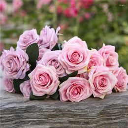 Decorative Flowers Artificial Silk French Rose Bouquet Home Restaurant Coffee Table Decoration Floral Simulation Roses Champagne Flower