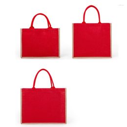 Shopping Bags Jute Tote Bag With Handle Grocery Handbag Birthday Gifts For Women Reusable E74B