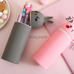 Pencil Bags Cute Silicone Pencil Case Portable Cartoon Rabbit Stationery Storage Bag Pen Holder Container Large Capacity Desk Organizer HKD230831