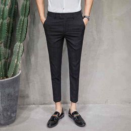 Summer Men Suit Pants Fashion 2022 Korean Slim Fit Business Plaid Pants Men Formal All Match Ankle Length Mens Dress Pants L220702288q