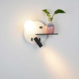 Wall Lamp Bedside Light Wall-mounted USB Interface Adjustable Bedroom Reading With Holding Plate Black Left Type 2