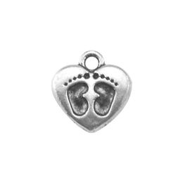 Charms New Fashion Easy To Diy Bk 20 Cute Antique Sier Heart With Two Little Footprints Jewellery Single Side Jewelry Drop Delivery Fi Dhu5I