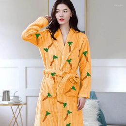 Women's Sleepwear Soft Flannel Kimono Robes Women Winter Warm Thick Korean Homewear Lounge Casual Feminino Fashion Loose Basic