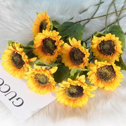 Decorative Flowers 5PCS 45CM Long Artificial Sunflower Stem Fake Silk Yellow Sunflowers For Outdoor Home Wedding Birthday Party Decor