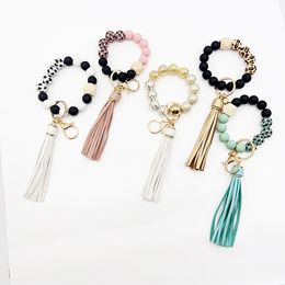 Creative fashion silicone wood bead chain fringe key chain bag Lanyard Charms Pendant Accessories Y23278