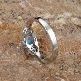 Band Rings White Blue Fire Opal Rings For Women Silver Colour Love Heart Wedding Bands Valentine Day Engagement Ring Jewellery R230831