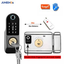 Door Locks Tuya App Smart Lock Double Side Fingerprint Waterproof Security Home Digital Password RFID Keyless Entry 230830