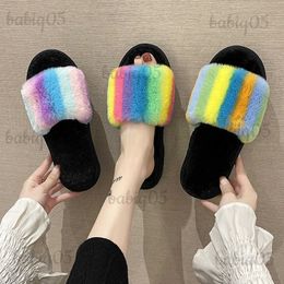 Slippers Colourful plush slippers for women's new Colour versatile warm open end slippers for home use cotton slippers babiq05