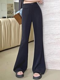 Women's Pants Black Elegant Casual Flare Women Button Korean Style Fashion Long Female High Waist Vintage Designer 2023