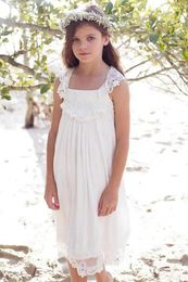 Girl Dresses Flower Dress Ivory Chiffon Boho Beach With Criss Back For Wedding Birthday Party First Communion Gowns