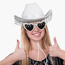 Berets Fringed Cowboy Hat Bandana & Sunglasses Costume Set Women Men Musical Festival Dress Up Bachelorette Party Props