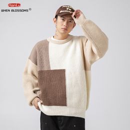 Men's Sweaters Autumn Winter Men''s Korea Fashion Colour Block Patchwork Knitted Casual Pullovers Street Couple Clothing 230830