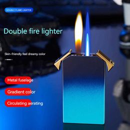 Creative Inflatable Double Flame Lighter Metal Windproof Jet No Gas Gradient Torch Smoking Accessories Gift for Men VTB3