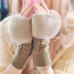 LASPERAL 1Pair Women Fashion Gloves Faux Fur Hand Wrist Crochet Knitted Fingerless Gloves Winter Autumn Knitting268z