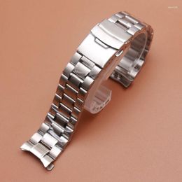 Watch Bands Stainless Steel Watchband 18mm 20mm 22mm 24mm Straps Wristbands Curved End Bracelets Double Lock Buckle Silver Solid Link