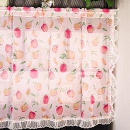 Curtain Korean Ruffled Sheer Curtains For Kitchen Carbinet Door Pink Fruit Peach Pastoral Rural Rod Top Pocket Small Window Drapes
