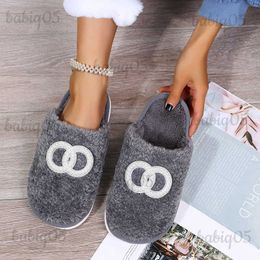 Slippers Autumn and Winter New Plush Slippers for Women's Outwear Baotou Moon and Flat Bottom Home Pearl plush Cotton Shoes babiq05