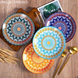 Plates 8 Inch Retro Ceramic Plate Handmade Dinner Serving Dish Creative Round Dishes Tableware Home Kitchen Accessories