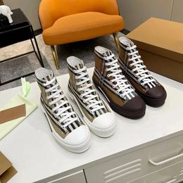 Vintage Designer Women Men Print Check Sneakers Two-tone Cotton top quality Gabardine Flat Printed Lettering Plaid Calf leather Canvas Trainers basketball Shoes