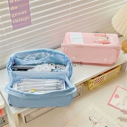 Pencil Bags Large Capacity Canvas Pen Bag Kawaii Pencil Case Korean Stationery Back to School Cute Supplies Ladies Cosmetic Bag Stationery HKD230831