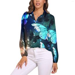 Women's Blouses Night Butterfly Blouse Ombre Animal Print Vintage Graphic Woman Streetwear Shirts Summer Long-Sleeve Oversized Clothes