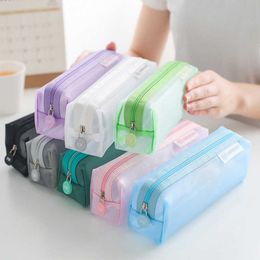 Learning Toys School Mesh Pencil Cases Kawaii Cute Solid Colour Transparent Pencil Box School Student Pen Bag Supplies Lapis Stationery