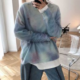 Women's Sweaters Sarebon 2022 Tie Dyed Mohair Sweater Women's Spring and Autumn Korean Version Loose Rainbow Gradient Pullover HKD230831