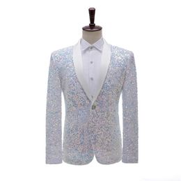 Men's formal dress suit sequins jacket Three-dimensional sequins discoloration bar nightclub show costumes host singer blazer235f