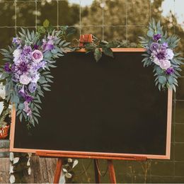 Decorative Flowers 2x Simulation Wedding Floral Swags Backdrop Decor Welcome Signs For Arrangement Sign Ceremony