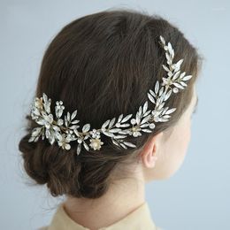 Hair Clips Fashion Gold Color Crystal Women Crown Bridal Vine Clip Handmade Flower Headpiece Wedding Prom Jewelry