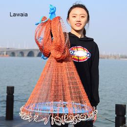 Fishing Accessories Lawaia Cast Network with Steel Pendant Braided Line Hand Throw Fishing Net with Big Plastic Blue Ring Network Outdoor 230831