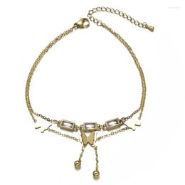 Anklets Women Gold Color Butterfly Pendant Ankle Bracelet Stainless Steel Double Layered Foot Chain Trendy Female Jewelry