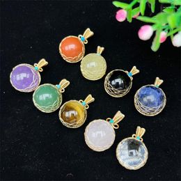 Jewelry Pouches Wholesale Healing Crystals Necklaces Natural Stone Pendant Amethyst Rose Obsidian Clear Mini Sphere Ball