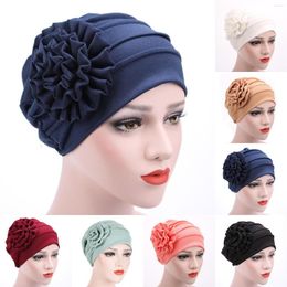 Berets Knot Flower Decor Headwrap Women Turban Cotton Top Muslim Ladies Hair Cover Beanie Head Wear Solid Color India Hat Accessories
