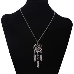 Pendant Necklaces Fashion Dream Catcher Necklace Feather Blue Beads Bohemia Women Chain Collares Jewellery Wholesale Party Gift 230831