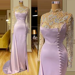 Gorgeous Purple Mermaid Prom Dresses Crystal Beads Lace Applique Evening Dress Custom Made Floor Length Beads Party Gown