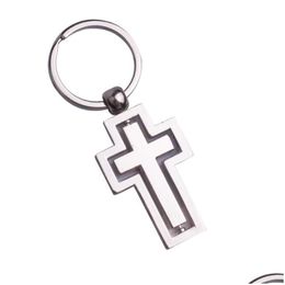 Keychains Lanyards Simple Couple Metal Rotating Cross Keychain For Women Men Christian Pendant Friend Birthday Gift Drop Delivery Fa Dhdvh