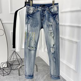 Luxury Polar Summer Autumn High Street Fashion High Street Go Out street trousers Jeans Breathable elastic men and women monogrammed printed denim trousers