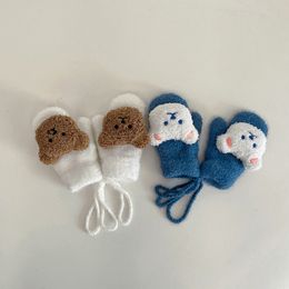 Children's Mittens 1-4Y Cartoon Bear Baby Mittens Winter Warm Kids Baby Girl Gloves Knitted Children Toddler Thick Teething Mitten Handschoen 230831