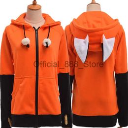 Animal Fox Ears Cosplay Costume Hooded Jacket Warm Orange Sweatshirt Cosplay Unisex Hoodie x0831